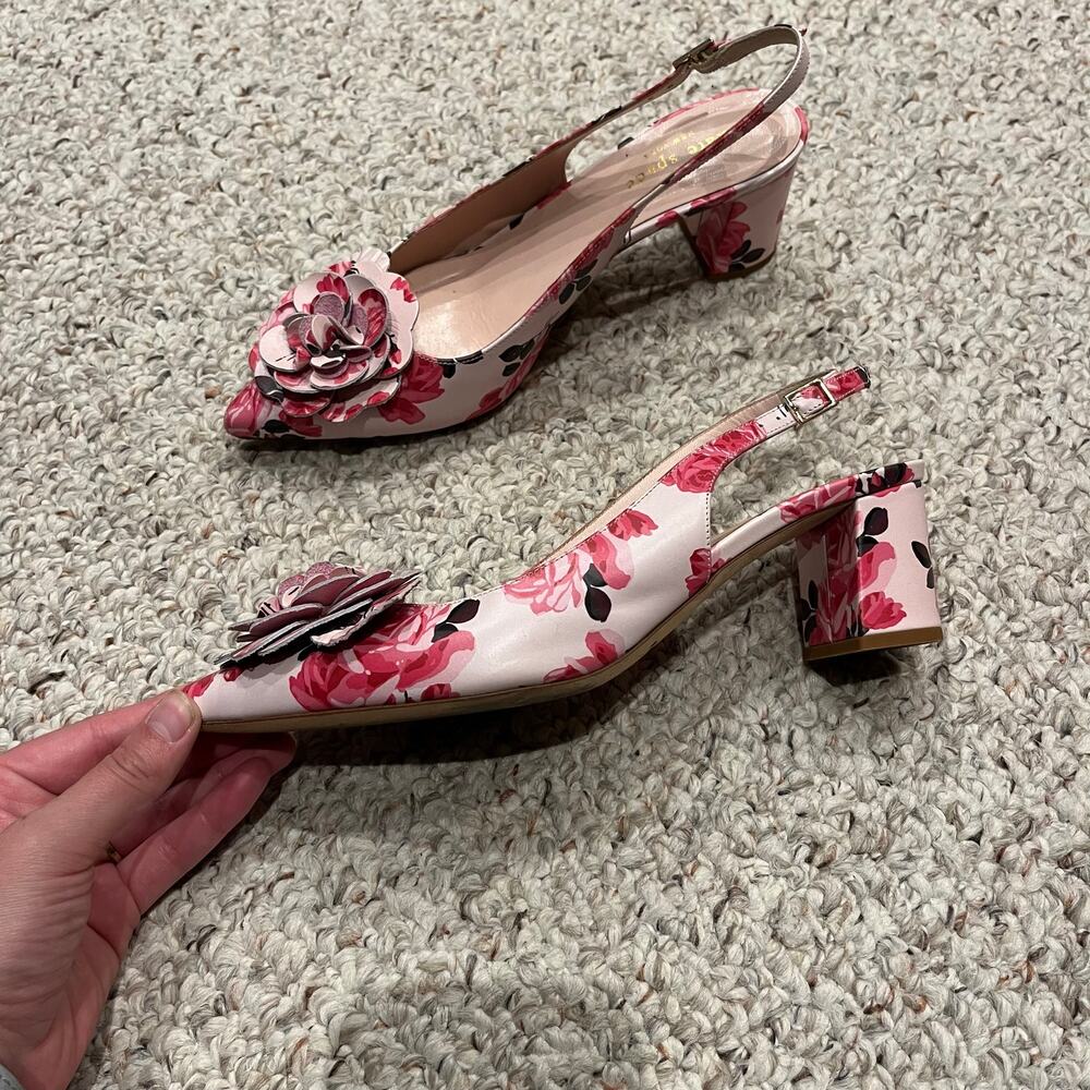 Kate Spade Mercer Slingback Pumps 7 Floral Pink Preppy Feminine Coquette Casual - Picture 2 of 6